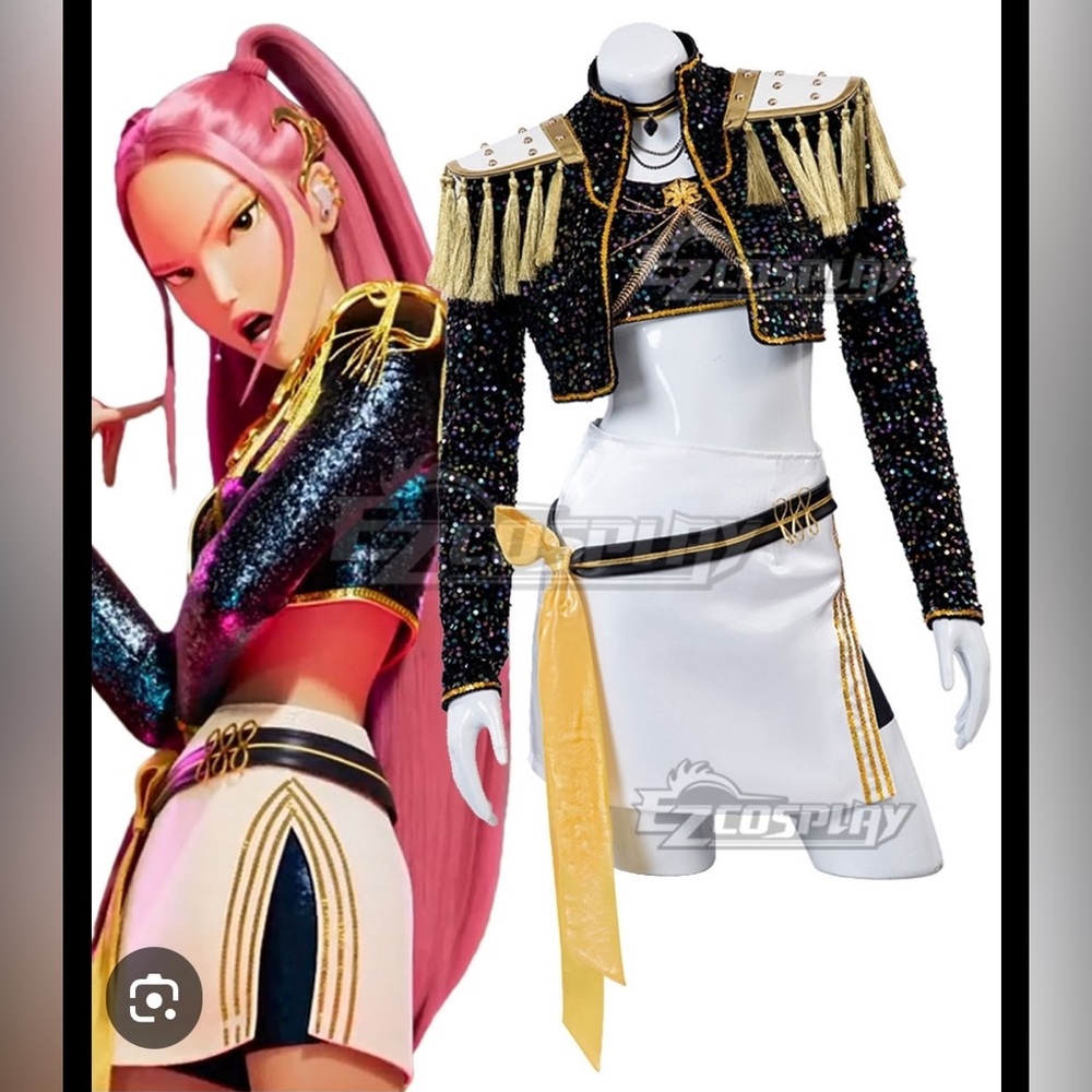 Mira Kpop Demon Hunters Black and Gold Sequin Costume Set